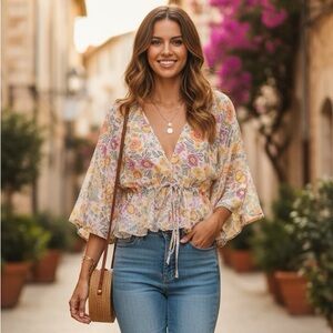EUC Floral Kimono Sleeve Top